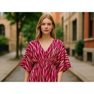 Dear Scarlett Tunic Top Size Large Pink Dolman Sleeves Vneck relax fit